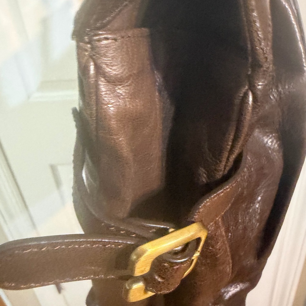 Frye Dark Brown Leather Satchel with Gold Hardware - Picture 9 of 10